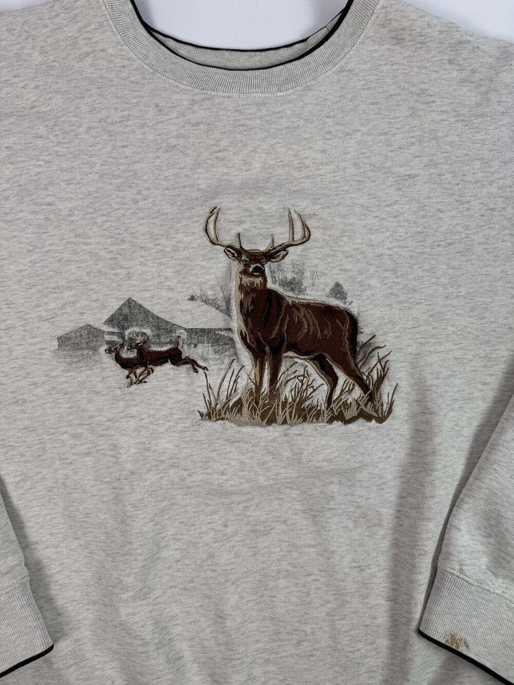 Croft & Barrow Embroidered Deer Wildlife Crewneck Sweatshirt Gray Men's XL - Picture 7 of 10